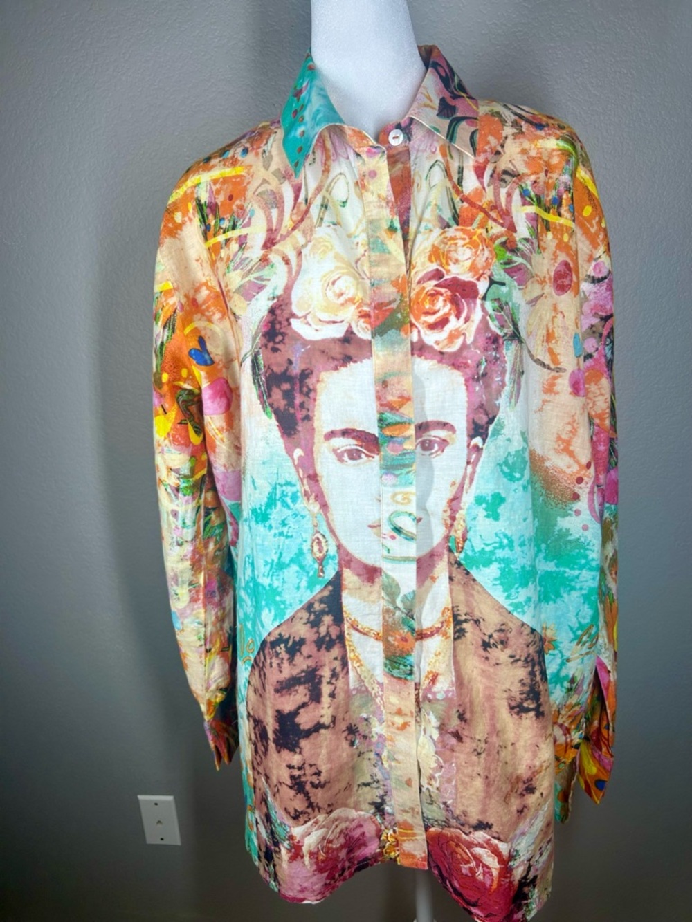 The Nu Vintage Art To Wear Art Deco Multicolored Boho Oversized Top Size M - Picture 2 of 12